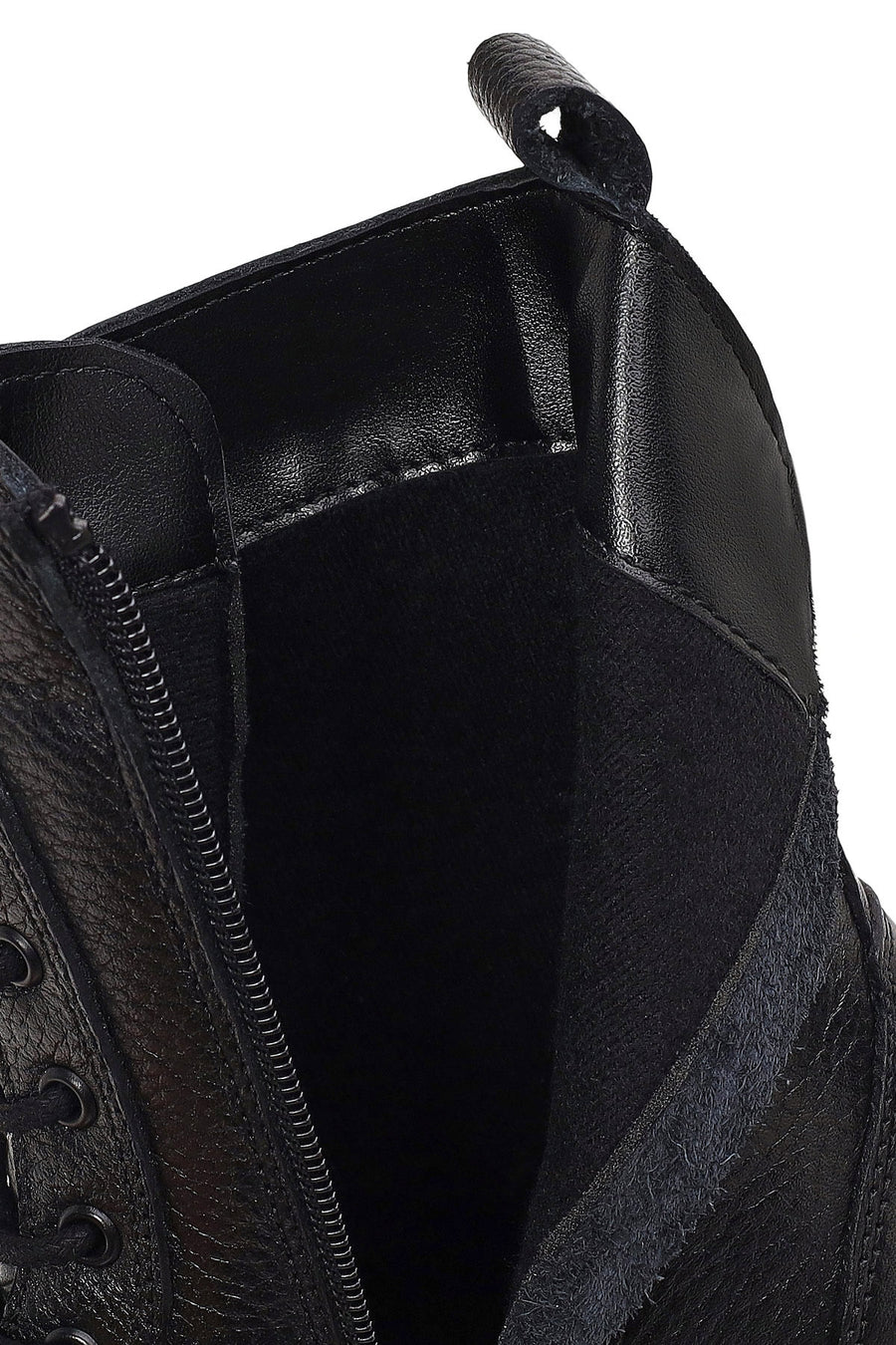 Woman Black Zip Closure Thick-Soled Leather Combat Boots