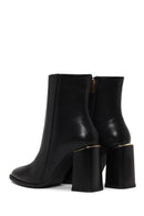 Woman Black Zip Closure Thick-Heeled Leather Boots | Derimod