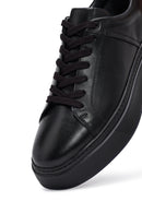 Men's Black Lace-Up Thick Sole Leather Sneakers | Derimod