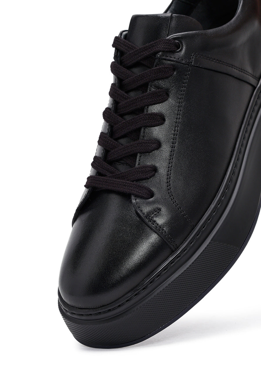 Men's Black Lace-Up Thick Sole Leather Sneakers