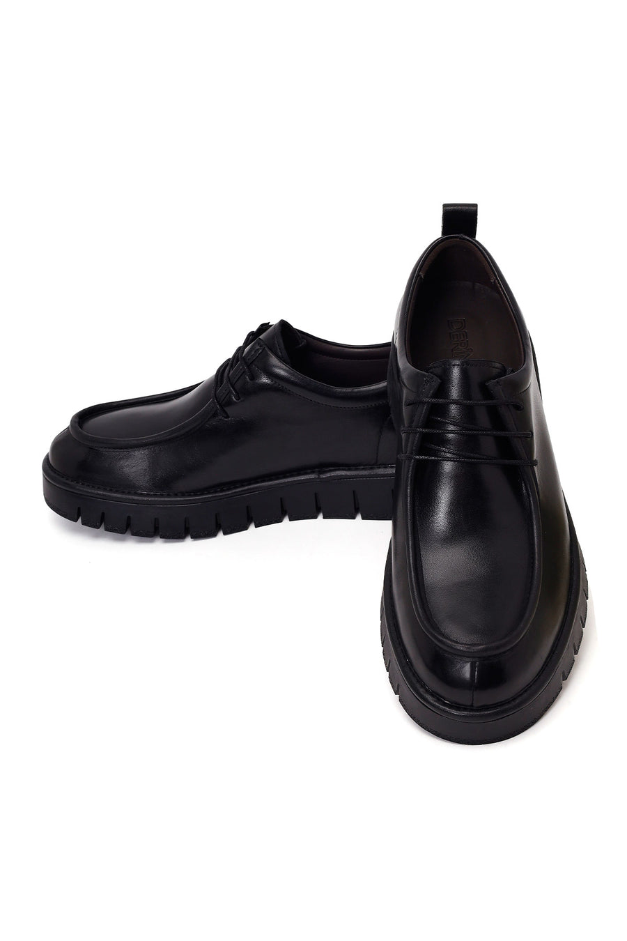 Male Black Lace-Up Thick-Soled Leather Casual Shoes