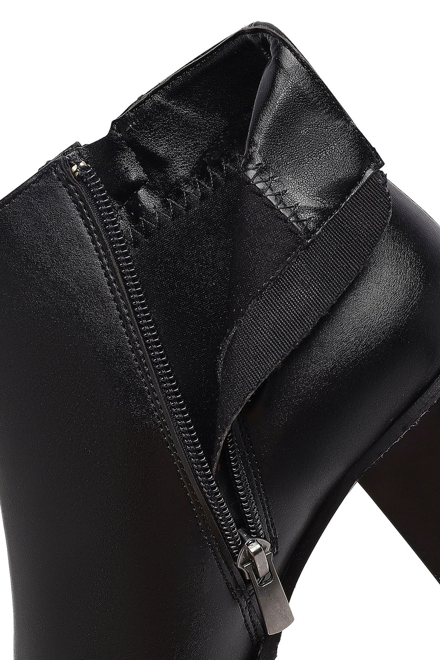 Woman Black Zip Closure Chunky-Heeled Boots