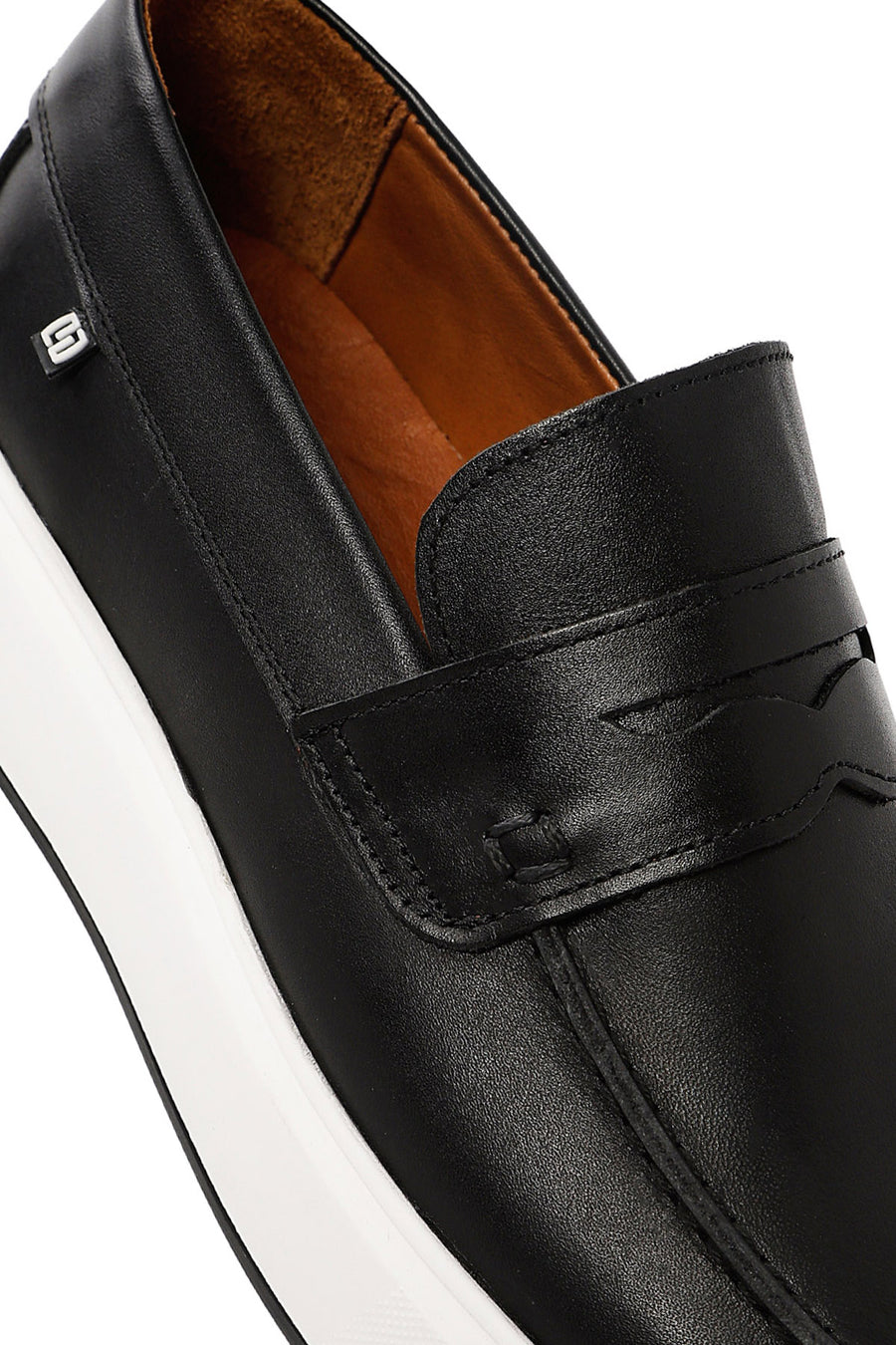 Men's Black Thick-Soled Leather Casual Loafer