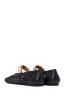 Women's Black Jelly Ballet Flats with Rhinestones | Derimod