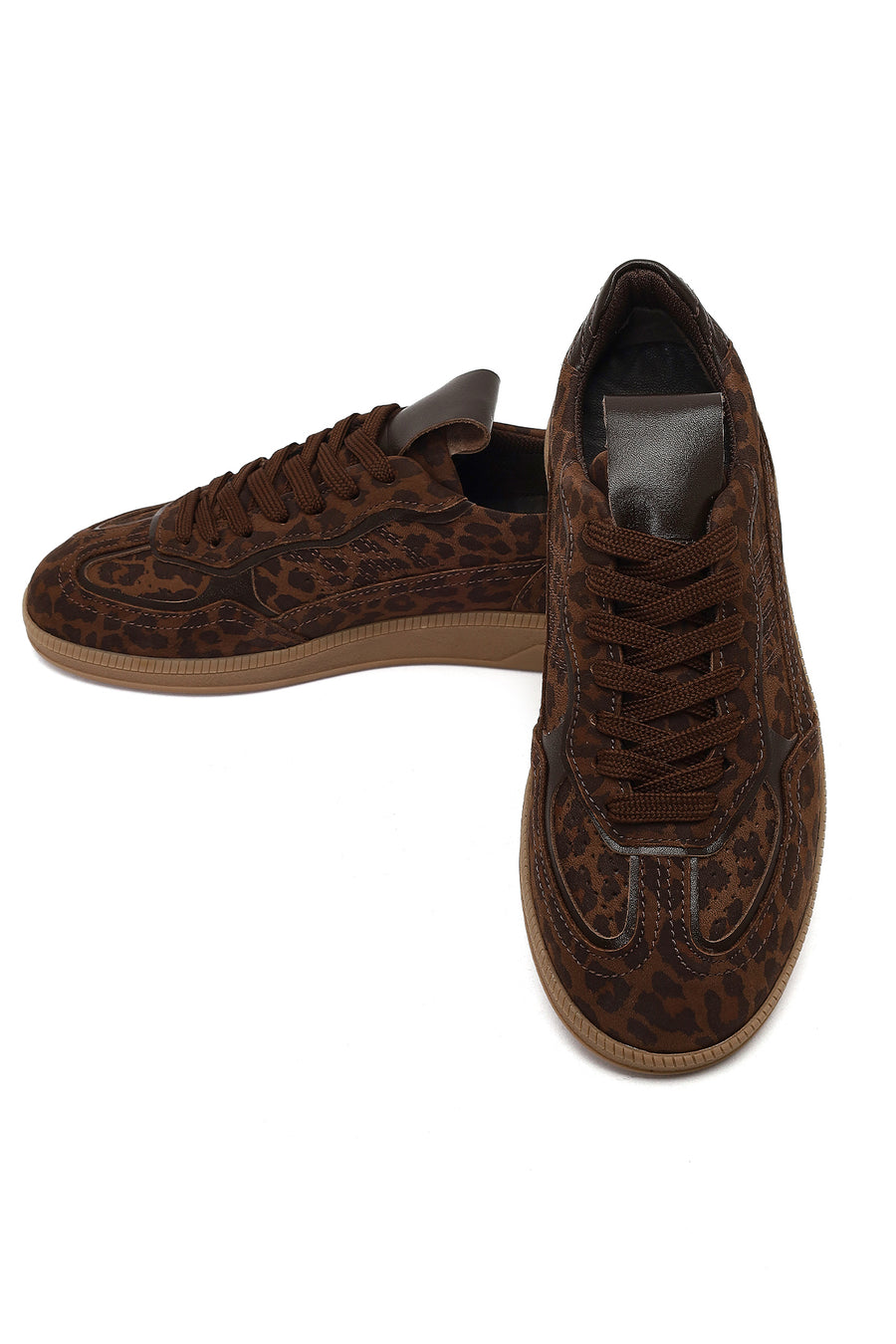 Woman Brown Lace-Up Leopard Print Suede Leather Sneaker