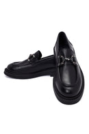 Woman Black Buckled Leather Masculine Loafer | Derimod