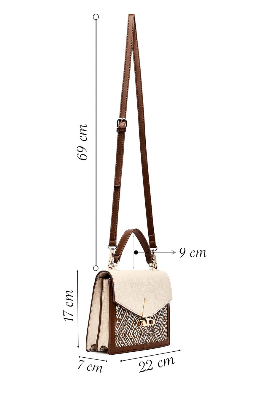 Woman Beige Long Strap Patterned Shoulder Bag