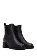 Women's Black Thick Heeled Leather Chelsea Boots | Derimod