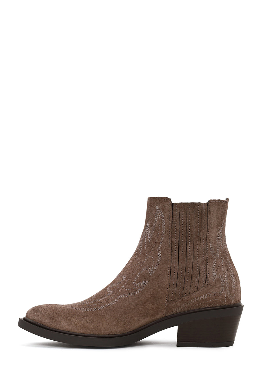Woman Mink Short Chunky-Heeled Embroidered Suede Cowboy Boots