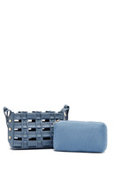 Woman Blue Long Strap Knitted Crossbody Bag | Derimod