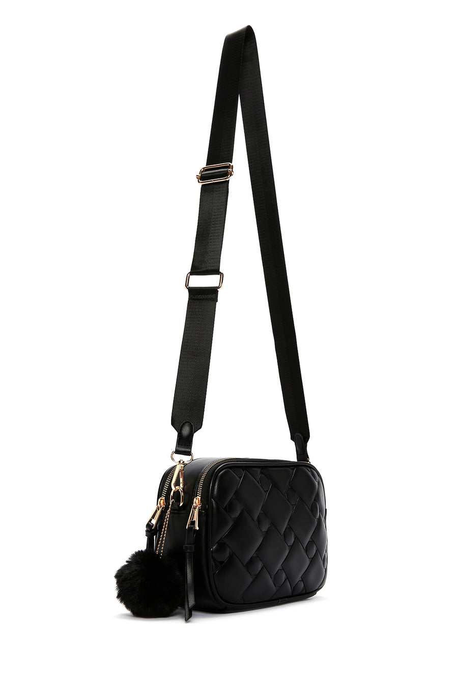 Women's Black Long Strap Quilted Crossbody Bag