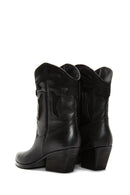 Women's Black Leather Cowboy Heeled Boots | Derimod