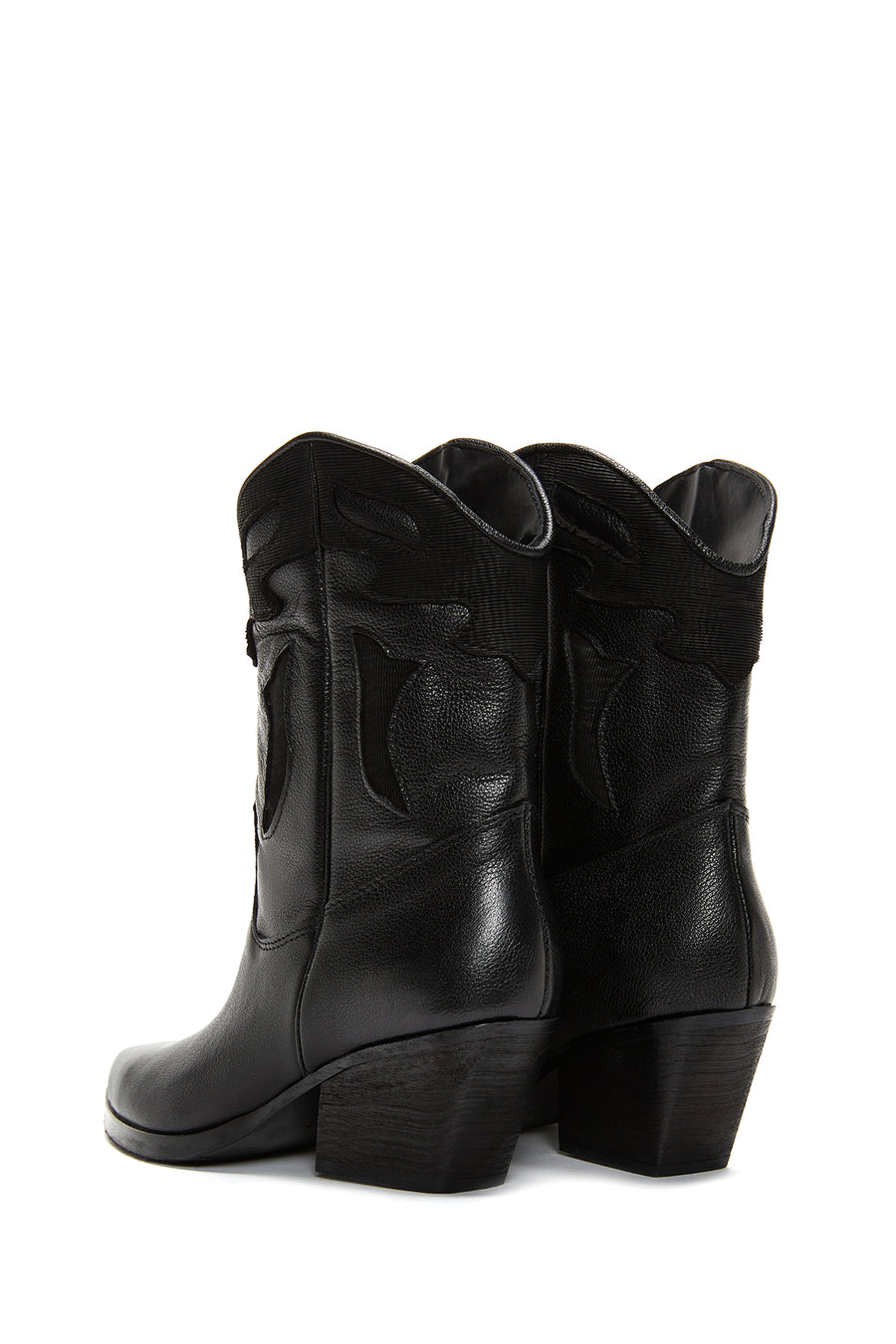 Women's Black Leather Cowboy Heeled Boots