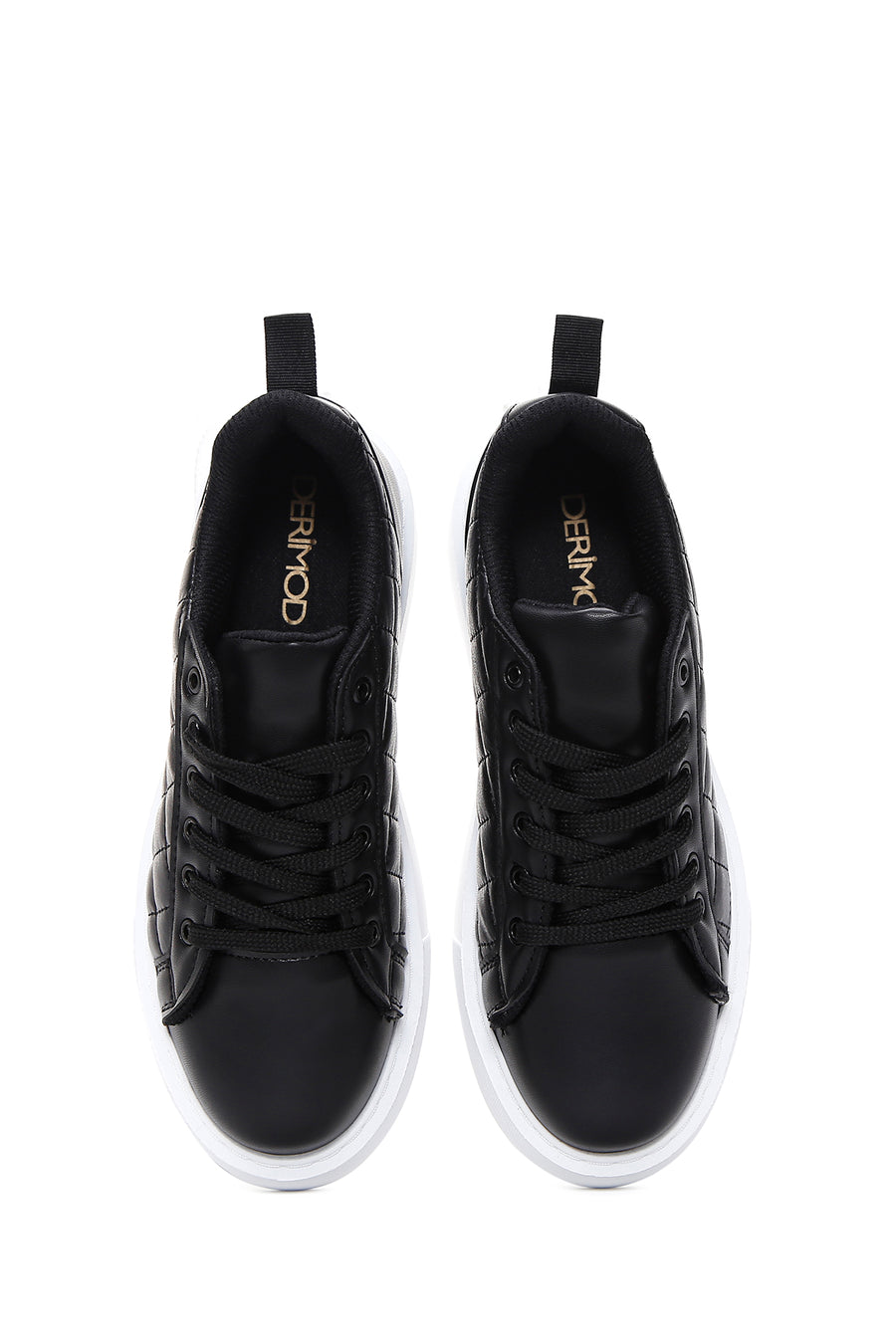 Women's Black Lace-Up Quilted Sneakers