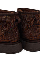 Woman Brown Thick-Soled Embellished Leather Teddy Boots | Derimod
