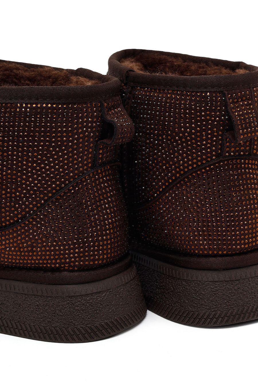 Woman Brown Thick-Soled Embellished Leather Teddy Boots