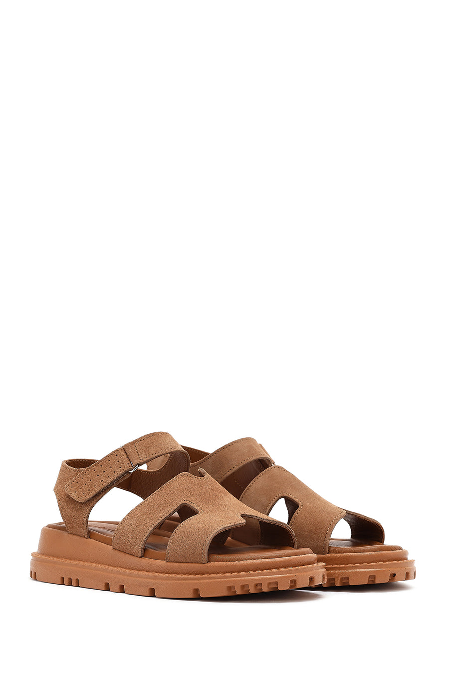 Women's Powder Strappy Thick Soled Suede Leather Comfort Sandals