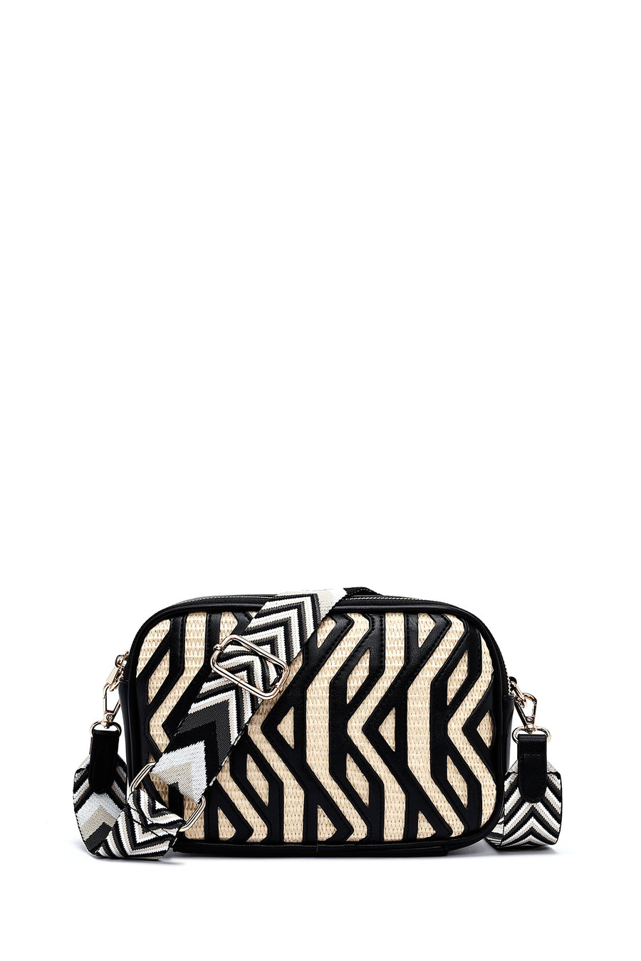 Women's Black Long Strap Patterned Crossbody Bag 25SBD263314 | Derimod