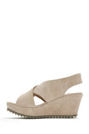 Women's Beige Back Strap Wedge Heel Suede Leather Sandals | Derimod