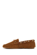 Women's Tan Tassel Suede Leather Loafer | Derimod