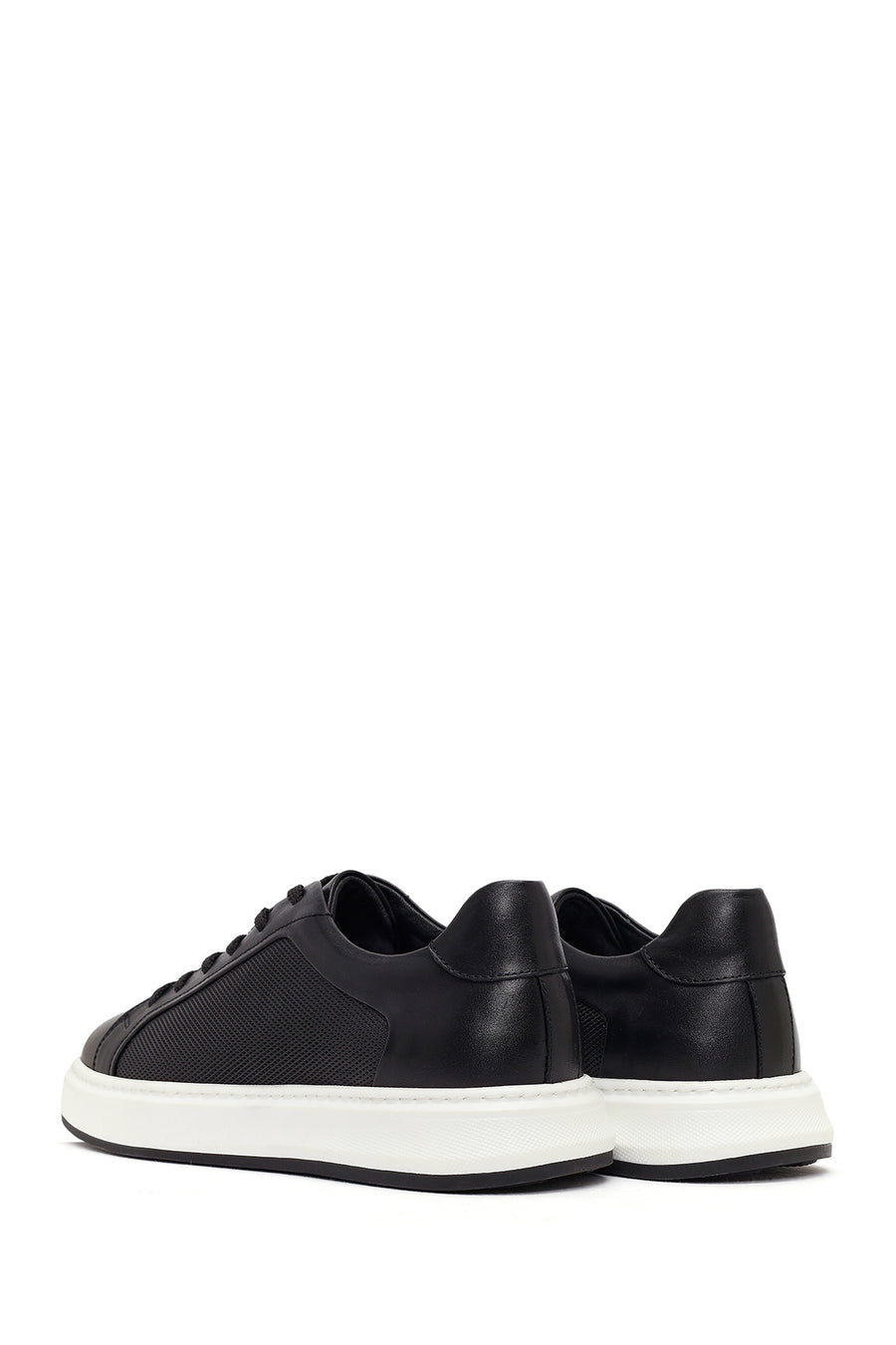 Erkek Siyah Bağcıklı Deri Sneaker