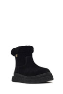 Woman Black Zip Closure Thick-Soled Suede Teddy Boots | Derimod