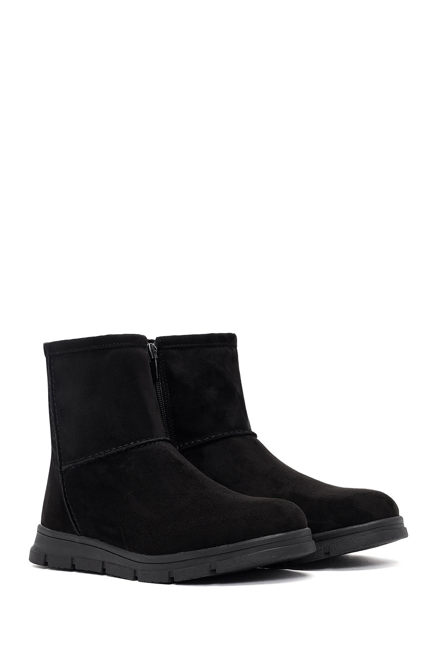 Women's Black Zippered Suede Teddy Boot