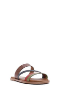 Women's Multicolored Knitted Detailed Leather Slippers | Derimod