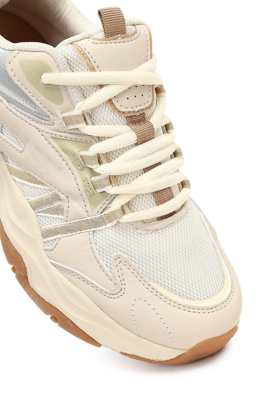 Kadın Bej Bağcıklı Kalın Tabanlı Sneaker