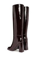 Women's Burgundy Thick Heeled Leather Boots | Derimod