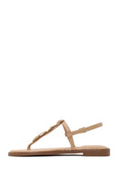 Woman Beige Ankle-Buckle Embellished Toe-Post Sandal | Derimod