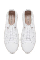 Woman White Lace-Up Patterned Leather Comfort Shoes | Derimod