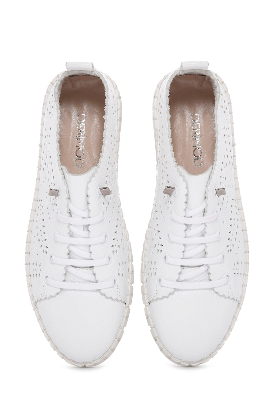 Woman White Lace-Up Patterned Leather Comfort Shoes