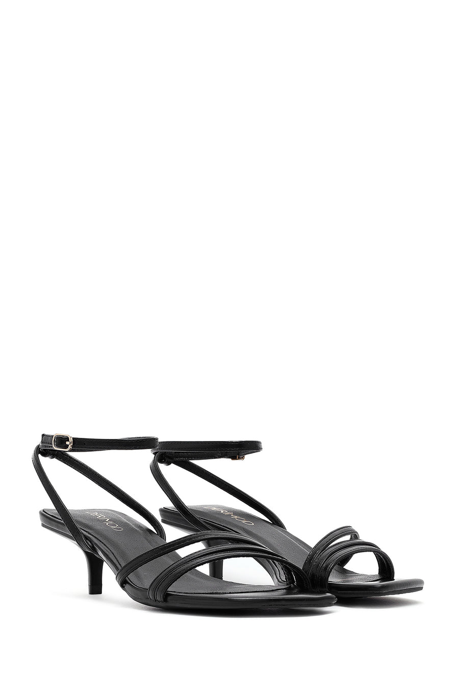 Women's Black Ankle Buckle Thin Low Heel Sandals