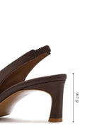 Women's Brown Slingback Elastic Low Heel Leather Shoes | Derimod