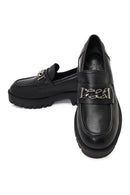 Kadın Siyah Kalın Tabanlı Tokalı Deri Maskülen Loafer | Derimod
