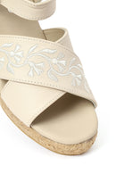 Woman Cream Ankle-Buckle Wedge-Heel Leather Espadrille Sandals | Derimod