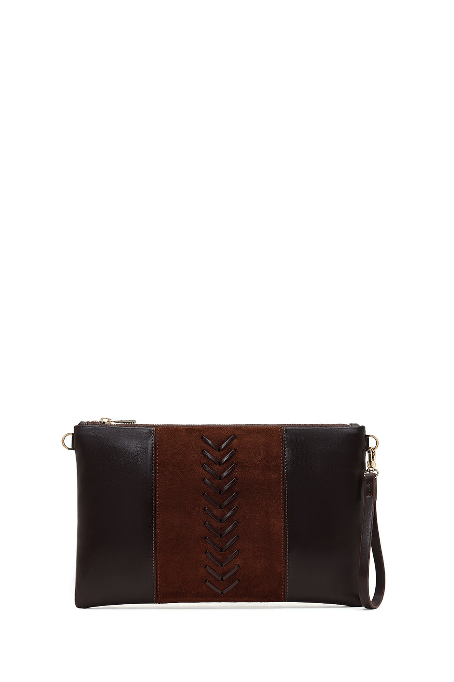 Woman Brown Chain Strap Braided Clutch Bag