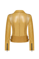 Latoya Women's Yellow Double Breasted Leather Jacket | Derimod