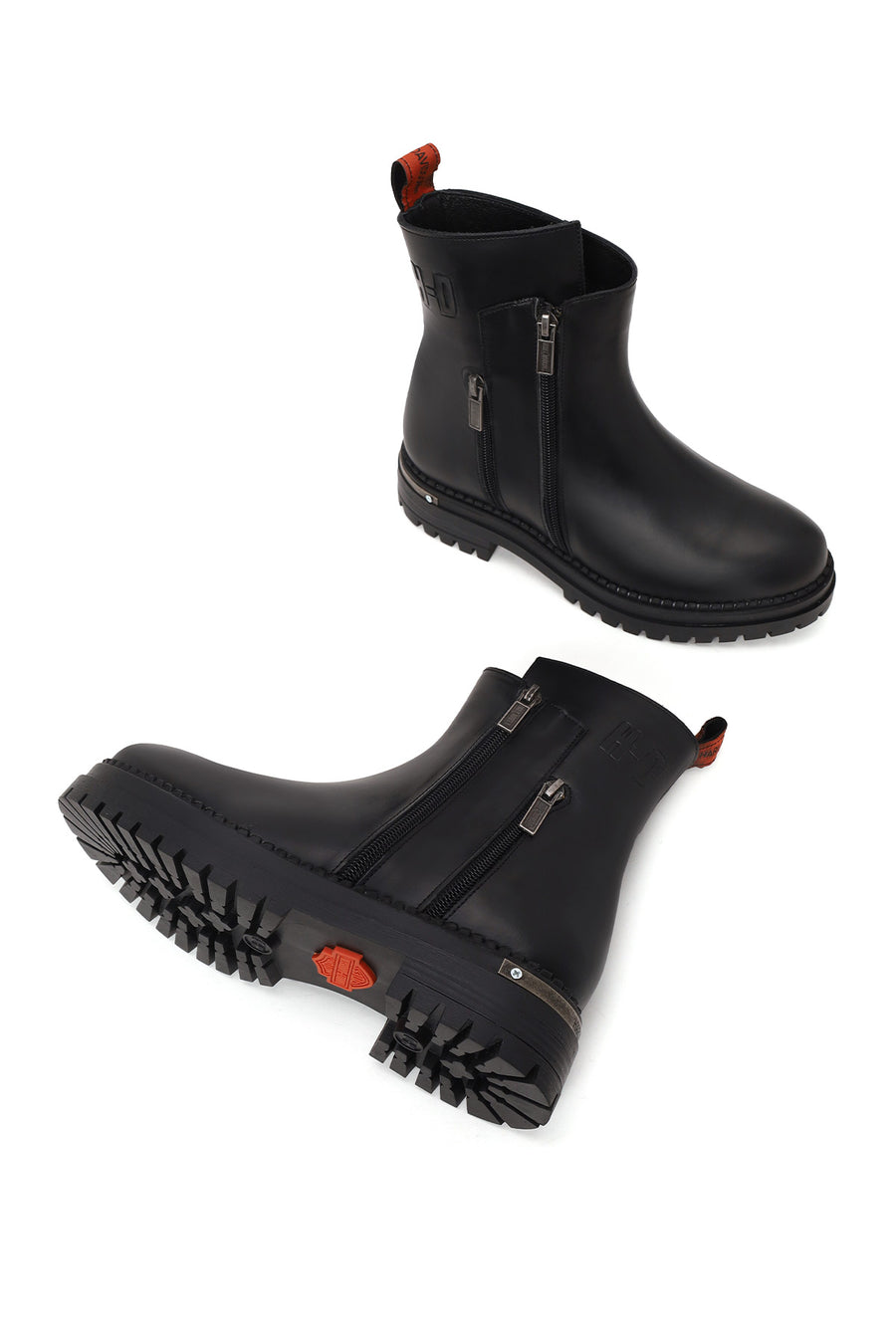 Harley Davidson Woman Black Peking Zip Closure Thick-Soled Leather Boots