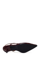 Woman Burgundy Backless Thin-Heeled Croc-Embossed Leather Shoes | Derimod