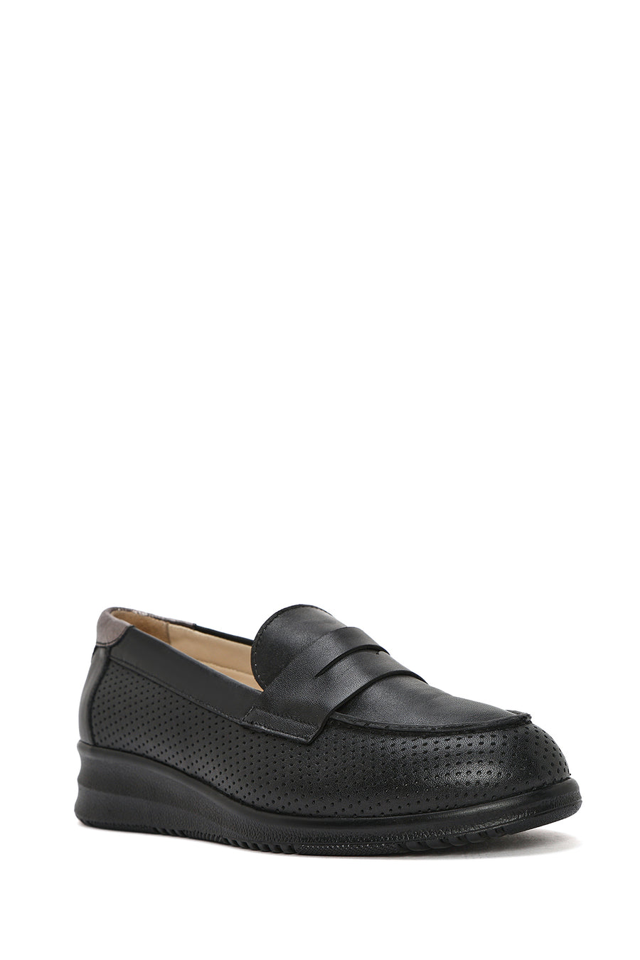 Kadın Siyah Dolgu Topuklu Deri Comfort Loafer