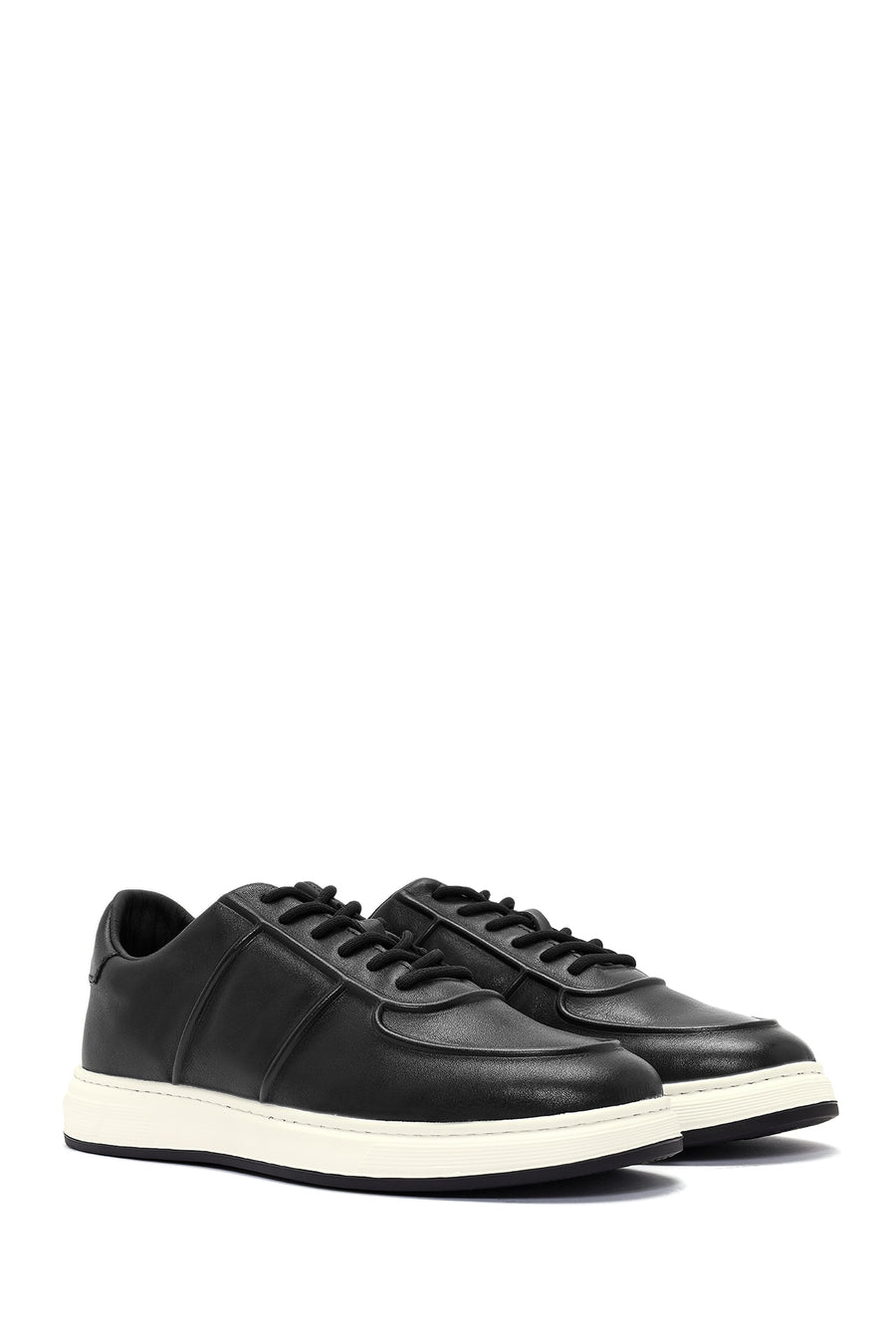 Erkek Siyah Bağcıklı Deri Sneaker