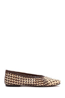 Women's Brown Straw Leather Ballerina | Derimod