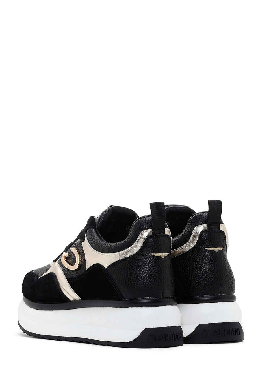 Alberto Guardiani Women's Black Gold Louise Thick Sole Leather Sneaker