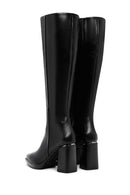Woman Black Zip Closure Chunky Heeled Leather Boots | Derimod