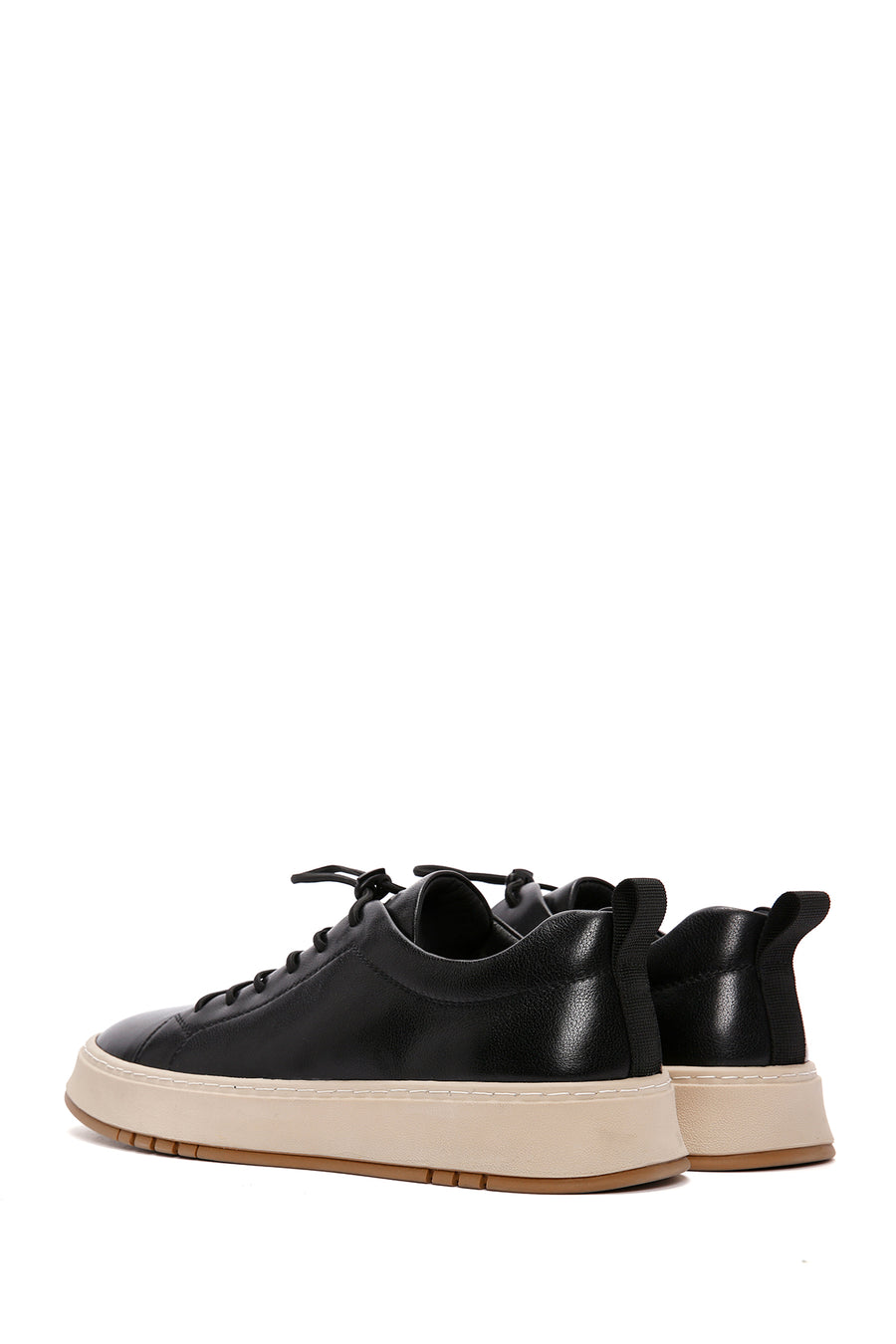 Erkek Siyah Bağcıklı Deri Sneaker