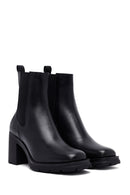 Woman Black Chunky Heels Leather Boat | Derimod