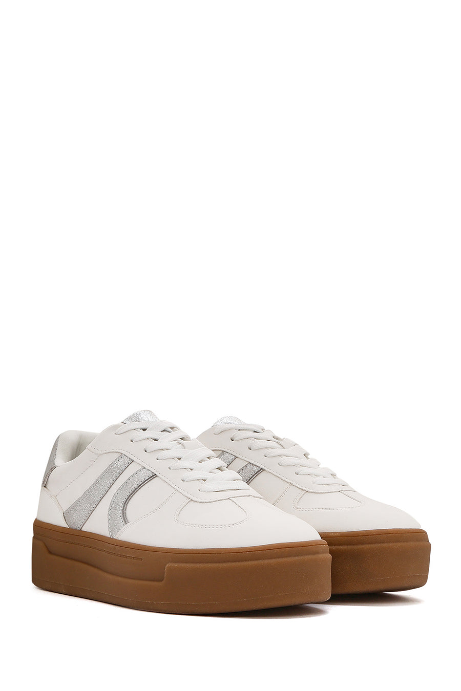 Women's White Lace-Up Thick Soled Sneaker