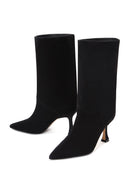 Women's Black Heeled Suede Leather Boots | Derimod